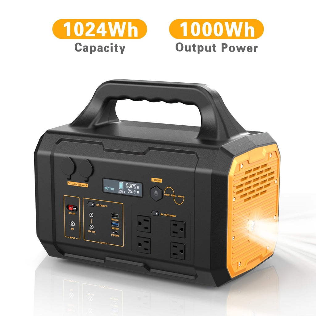 Portable Power Station 1075Wh/294Wh – 1000W/300W Solar Generator, Lithium Battery, 120V AC Outlet, for RV, Camping, Hiking — 