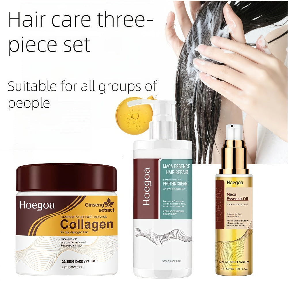Three-Piece HOGOGO Collagen Hair Care Set with Jar and Pump Containers in a Gold Gift Box Presentation — image 8