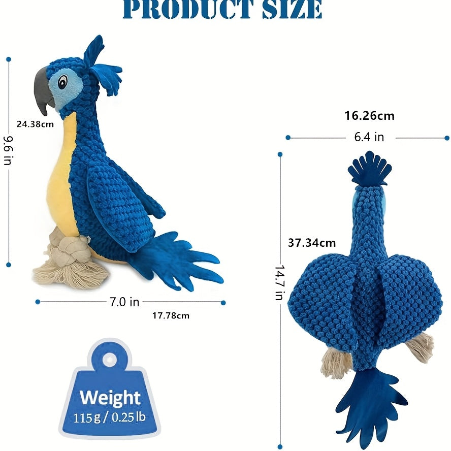 Blue Plush Parrot Dog Toy with Rope Legs and Tail, Built-In Squeaker and 14.7-Inch Pictured Height — image 2