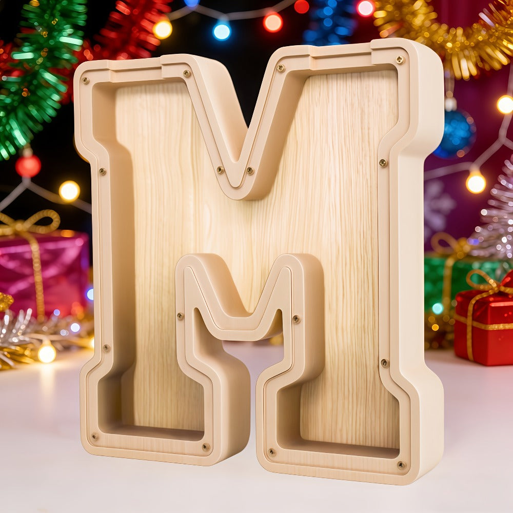 Alphabet Letter Piggy Bank A-Z Wooden Coin Bank Large Capacity Transparent – Personalized Savings Box for Kids | Back to Scho