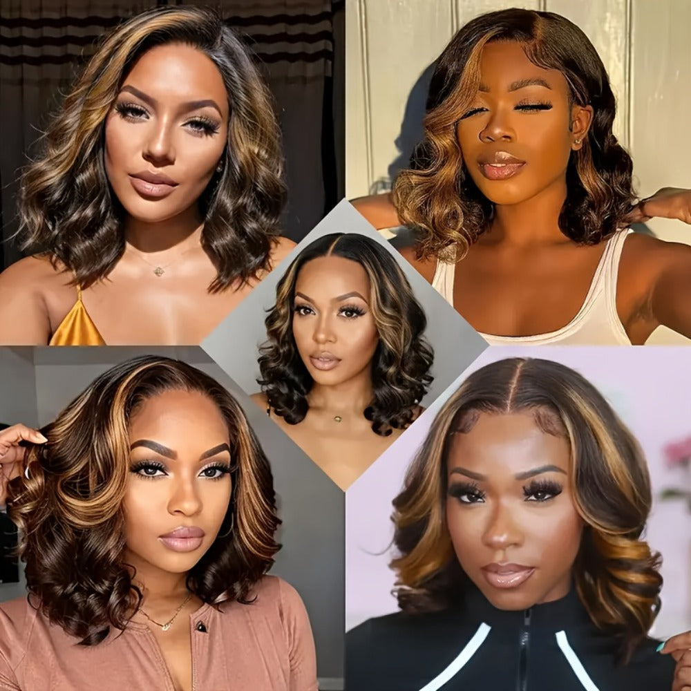 Lace Front Wig Human Hair Body Wave Bob with 13x4 HD Lace, 4/27 Ombre and 10-16in Length Choices — image 5