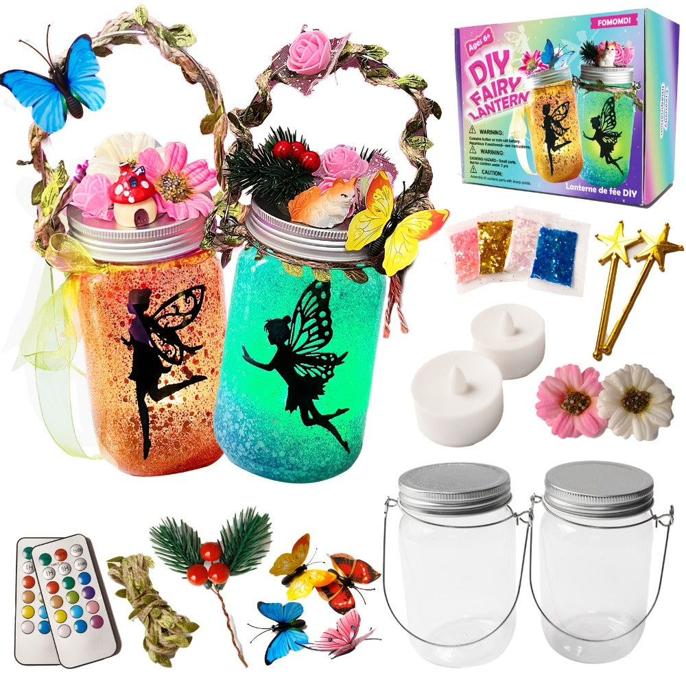 Fairy Mason Jar Lantern Craft Kit for Two Lights with Color-Changing LED Candles and Remote Control — image 1