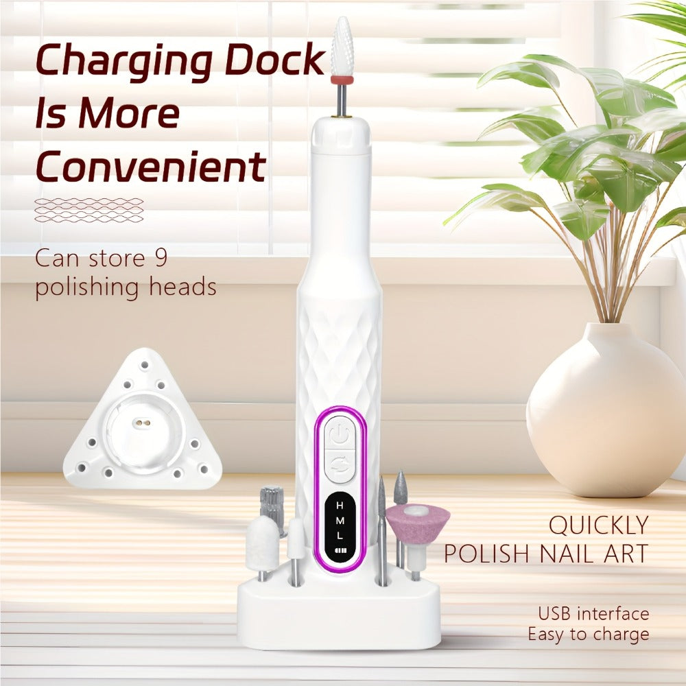 Electric Nail Drill 20000 RPM Portable E-File with Digital Display, Accessory Bits and White Finish — image 3