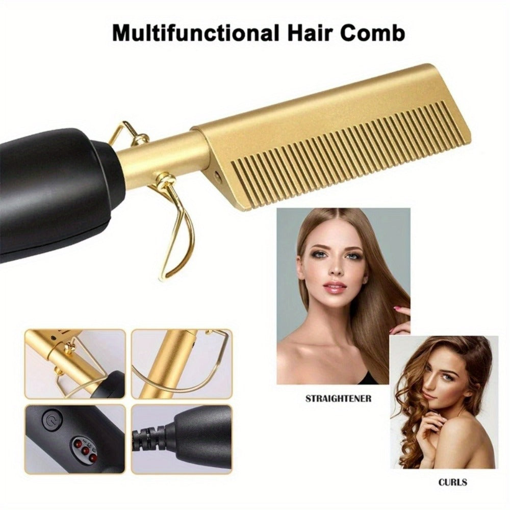 Electric Press-Comb Hair Straightener in Pink, Gold, Black, Gradient or Avocado Green with Corded Handle — image 5