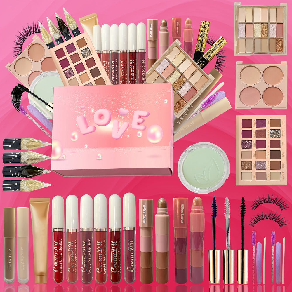 30-Piece Pink Makeup Set with 18-Color Eyeshadow Palette, Four-Color Face Palette, Lip Products and Makeup Brushes — image 1