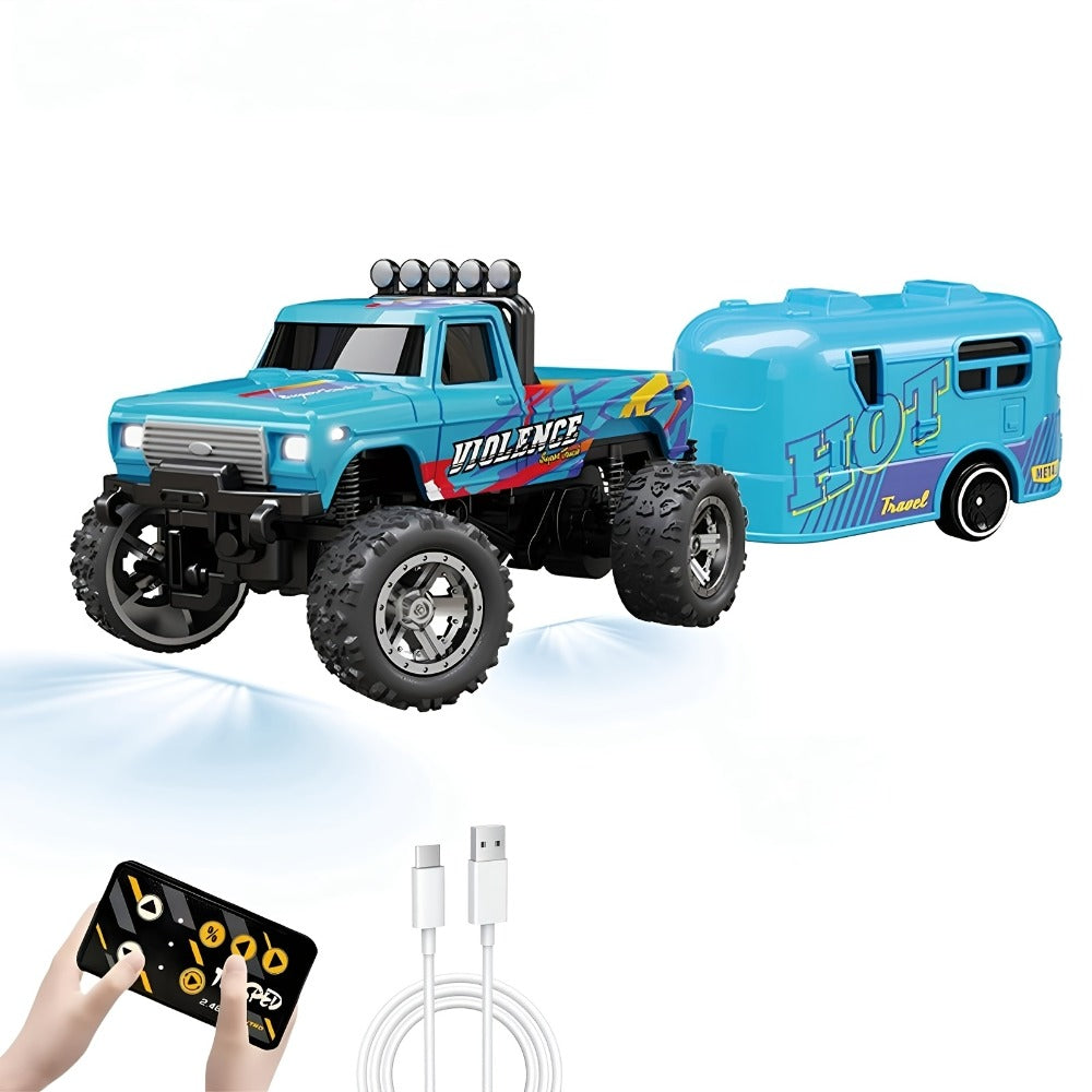 Mini RC Off-Road Truck with Trailer 1:64 Scale Die-Cast Remote Control Car with the Listed Color, Size or Set Options for Eve