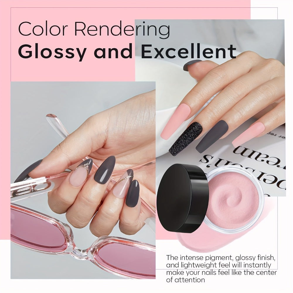 Dip Powder Nail Kit with YANYILIKE Label, Four Pink Black Glitter Gray Pearl Powders and Three 10ml Liquids — image 4