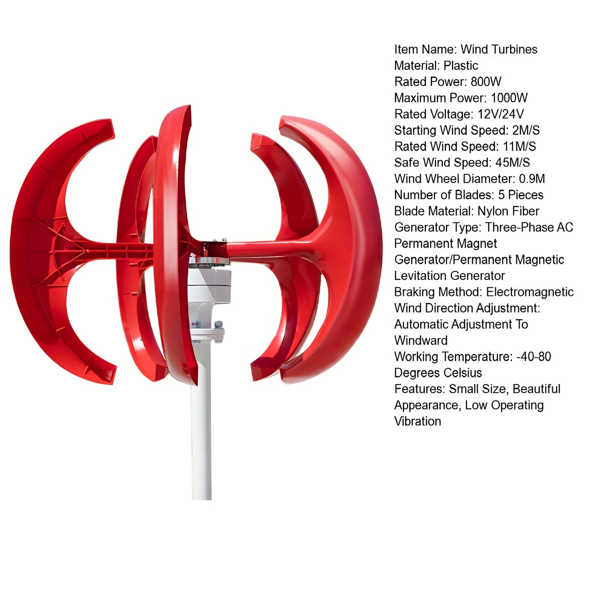 Red Vertical-Axis Wind Turbine Generator Kit with Curved Rotor Blades and Pictured Mounting Hardware — image 5