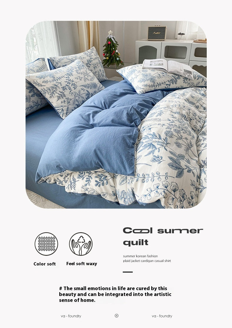 Soft Pastoral Style Double-layer Yarn Four-piece Bedding Set