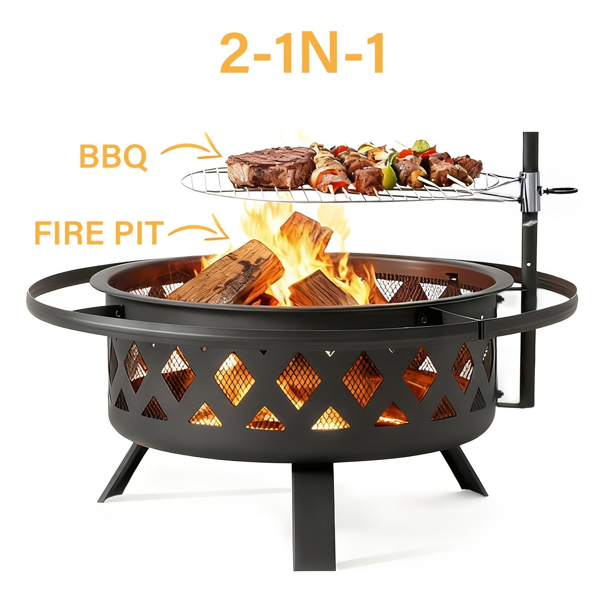 30-Inch Steel Wood-Burning Fire Pit with Grill Grate, Mesh Spark Screen, Poker and Diamond-Cut Bowl Design — image 2