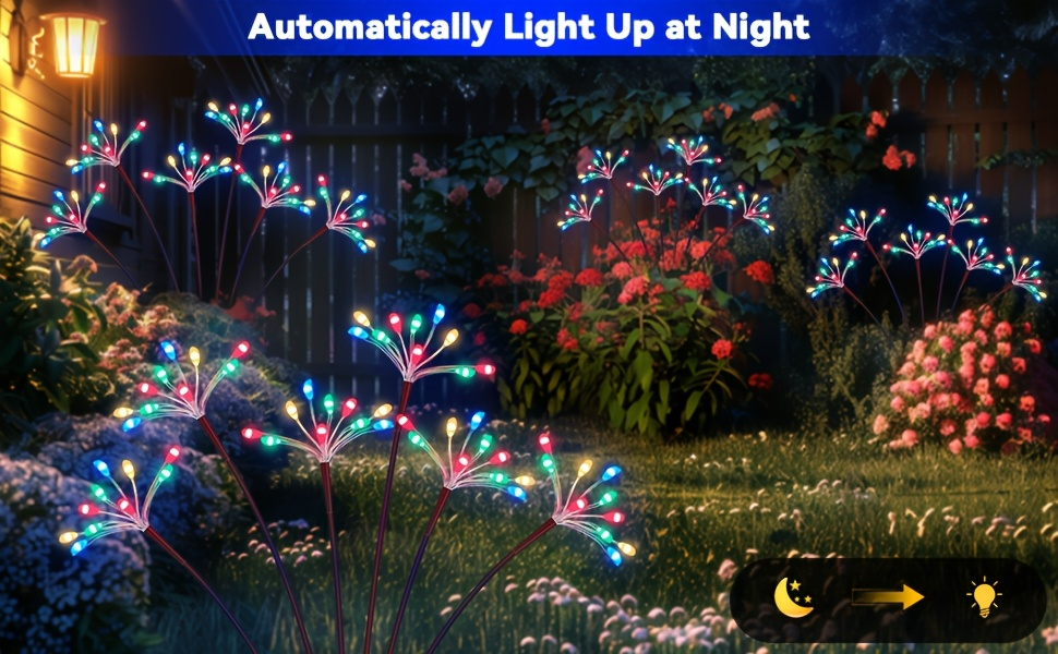 Solar Garden Lights 4-Pack Swaying Firework Stakes with Two Modes and Six Colors for Flowerbed Decor — image 16