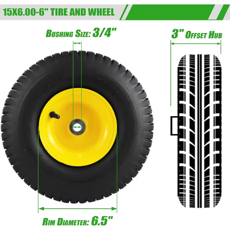 15x6.00-6 Tubeless Lawn Mower Front Tire Assembly