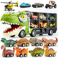 Dinosaur Truck Toy Set 13 PCS, Transport Carrier Truck with Lights & Sounds + 8 Pull-Back Cars + 3 Die-Cast Dino Vehicles + H