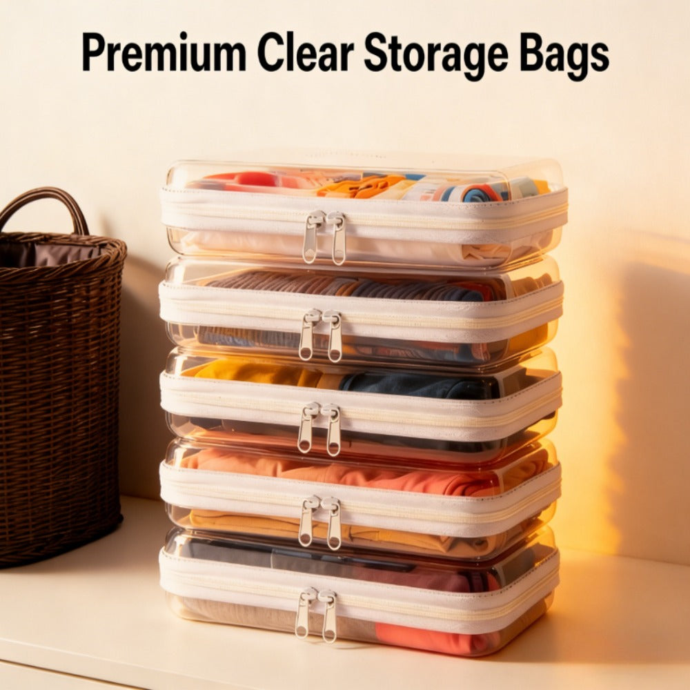 Four-Piece Storage Organizer Set with Clear Zipper Cases in S, M, L and XL Sizes and Four Trim Colors — image 4