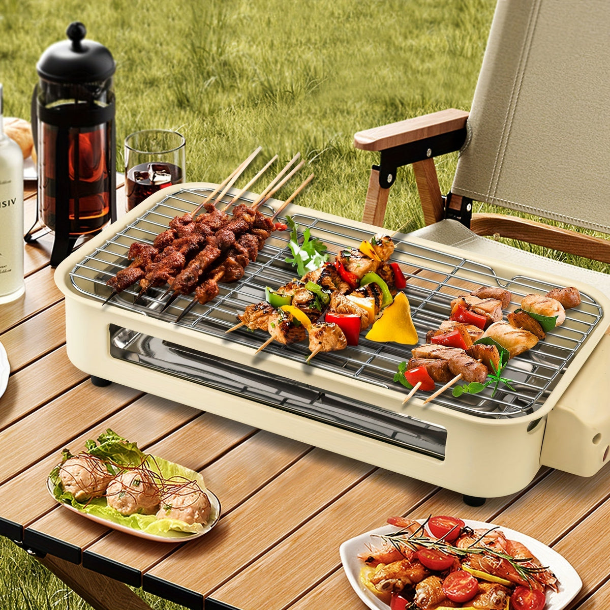Indoor Electric Smokeless Grill 1700W with Raclette Pans, Non-Stick Plate, Portable Tabletop BBQ Griddle for Couples — image 