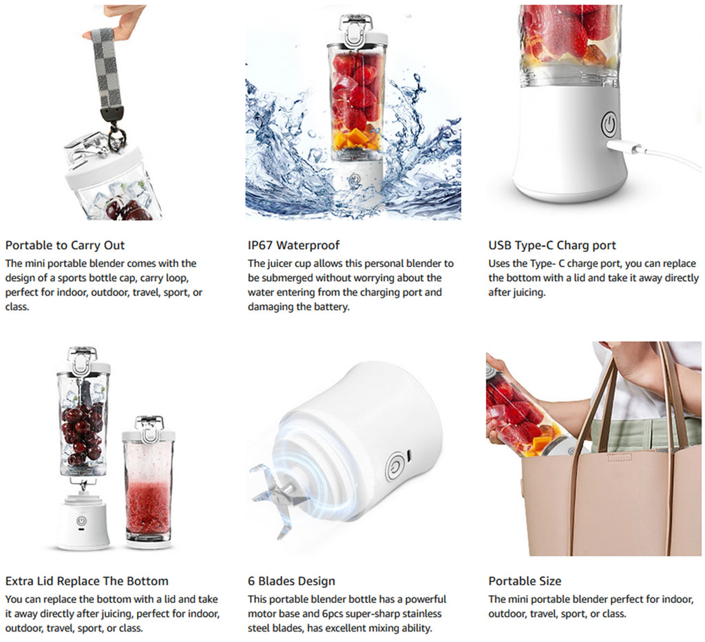 Portable Blender 600ML Electric Juicer Fruit Mixers 4000mAh USB Rechargeable Smoothie Mini Blender Personal Juicer Colorf