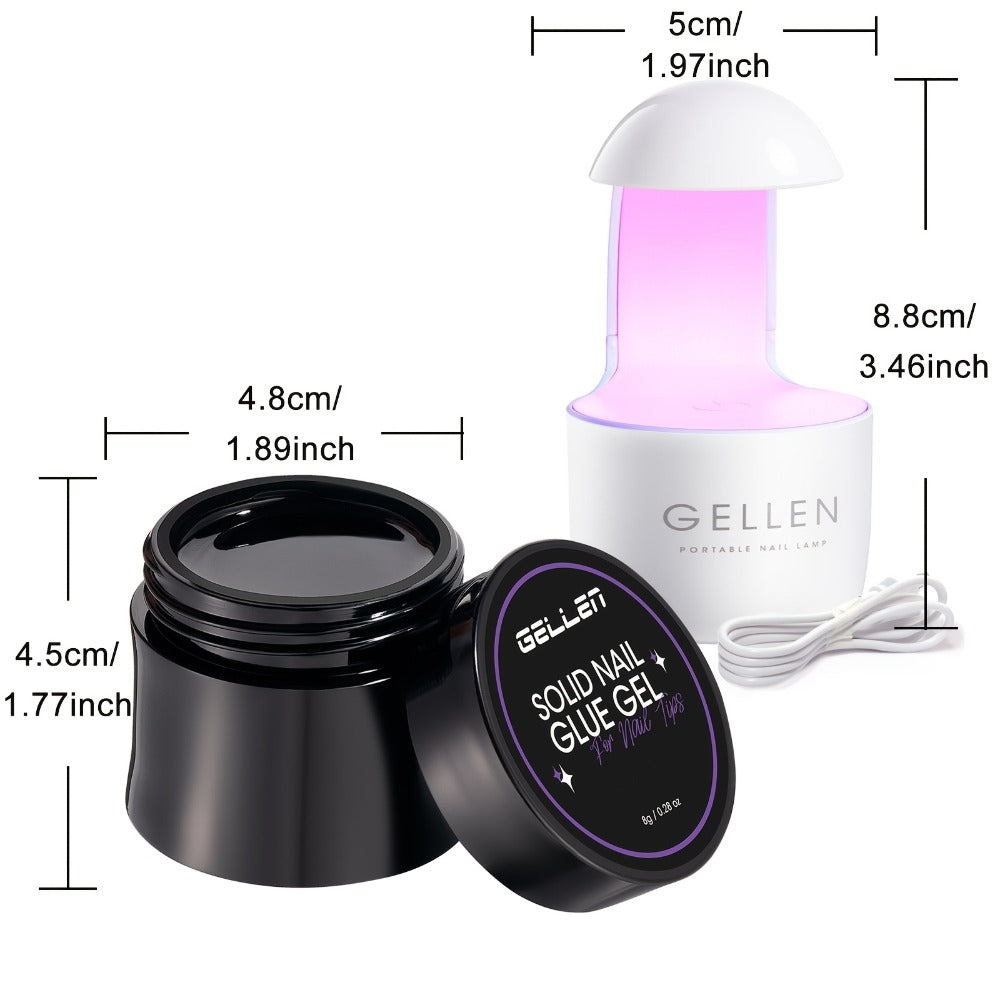 Solid Gel Nail Glue Kit with Mini LED Lamp – 8g UV Cure Gel Glue 28+ Days Long-Lasting Bond for Press On Nails Acrylic Tips R