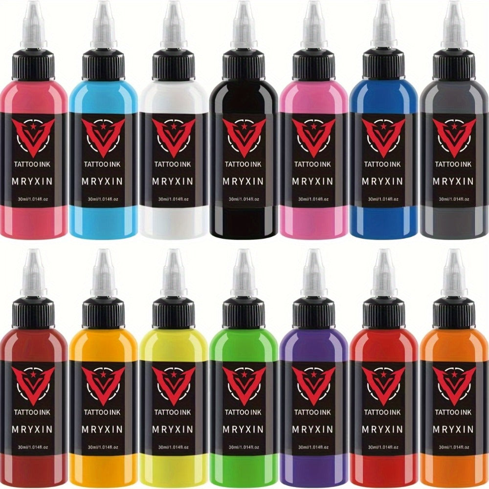 Tattoo Ink 14-Color Set with 1oz 30ml Bottles and One Full Palette Configuration with Item-Specific Color, Capacity and Bottl