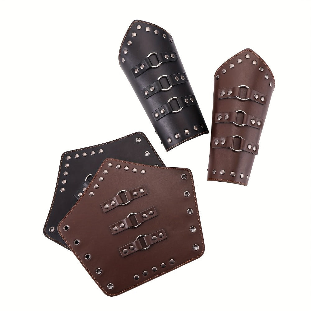 Medieval Arm Bracers 2pcs PU Leather Gauntlet Wristbands for Men, Renaissance Knight Warrior Viking Cosplay Costume Prop for 