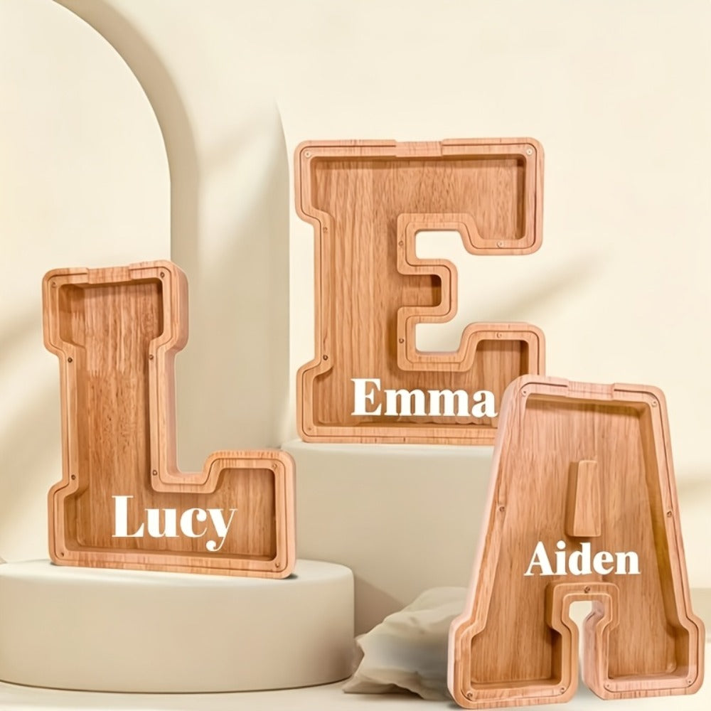 Wooden Letter Penny Bank – Alphabet Coin Bank Savings Box for Kids & Adults, Personalized Money Bank Birthday Gift — image 2