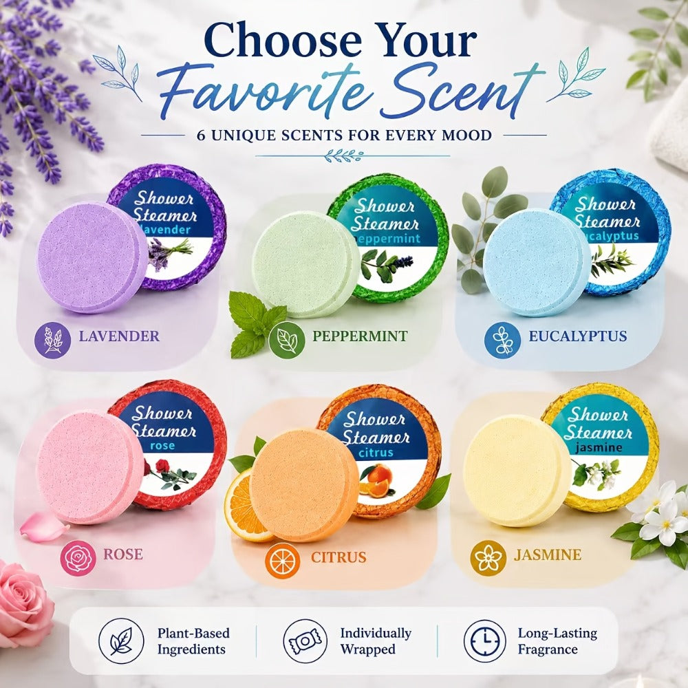 Six Assorted Shower Steamer Tablets in a Cylindrical Gift Box with 30 g Individually Wrapped Pieces — image 2