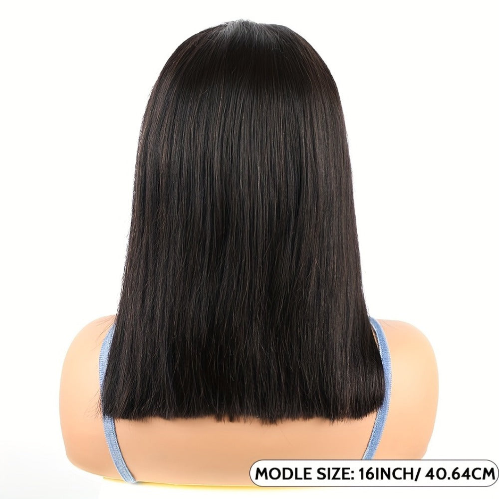Straight Bob Human-Hair 4x4 Lace Closure Wig in Black with 8, 12, 14 or 16-Inch Length Options — image 5