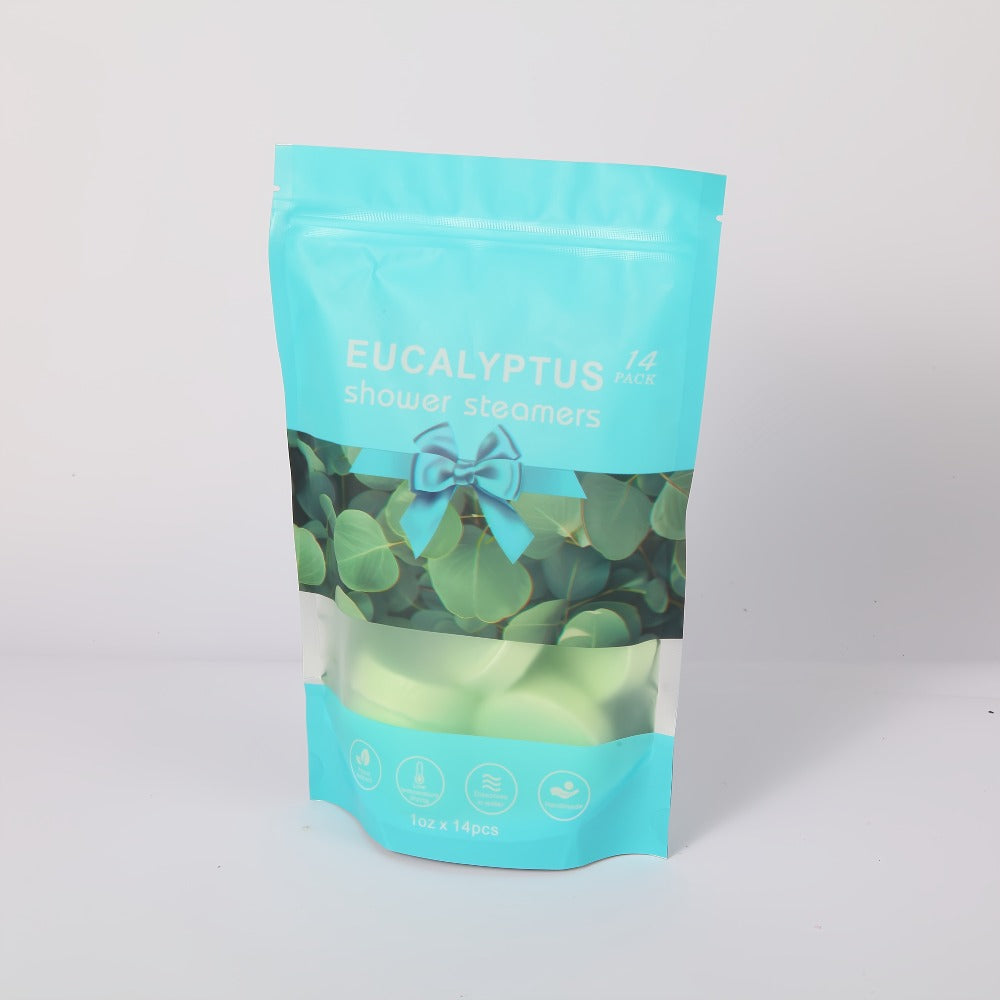 Fourteen Green Eucalyptus-Labeled Shower Steamer Tablets with 30 g Pieces in a Resealable Display Bag — image 5