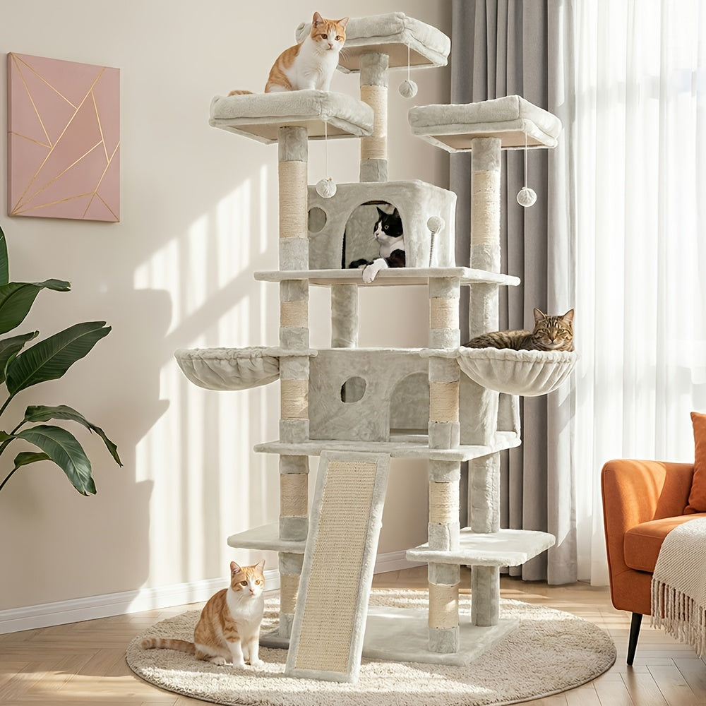 Large Multi-Level Cat Tower with Two Condos, Three Perches, Hammocks and Six Gray, Beige or Taupe Configurations — image 24