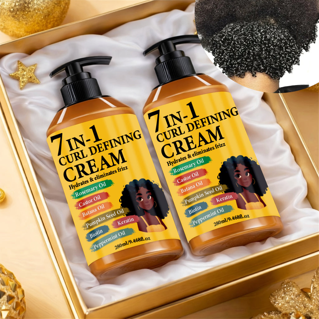 Curl Defining Cream 7-in-1 Frizz Control 2pcs Set 9.468fl oz – Long-Lasting Hold Moisturizing Non-Greasy Hair Styling Cream f
