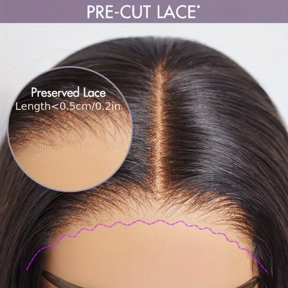 Glueless Straight Human Hair Wig 4x4 Lace Closure Pre-Plucked Natural Hairline Versatile Parting Natural Black 12-28 Inch Wom