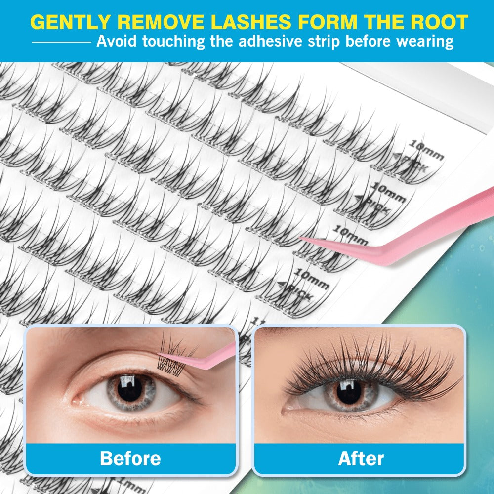 Pre-Glued Wispy False Eyelash Cluster Tray with 156 Clusters and Two Pink Applicator Tweezers — image 6