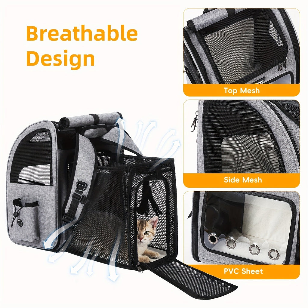 Expandable Pet Carrier Backpack with Mesh Panels, Foldable Frame and Dark Gray or Light Gray Options — image 5