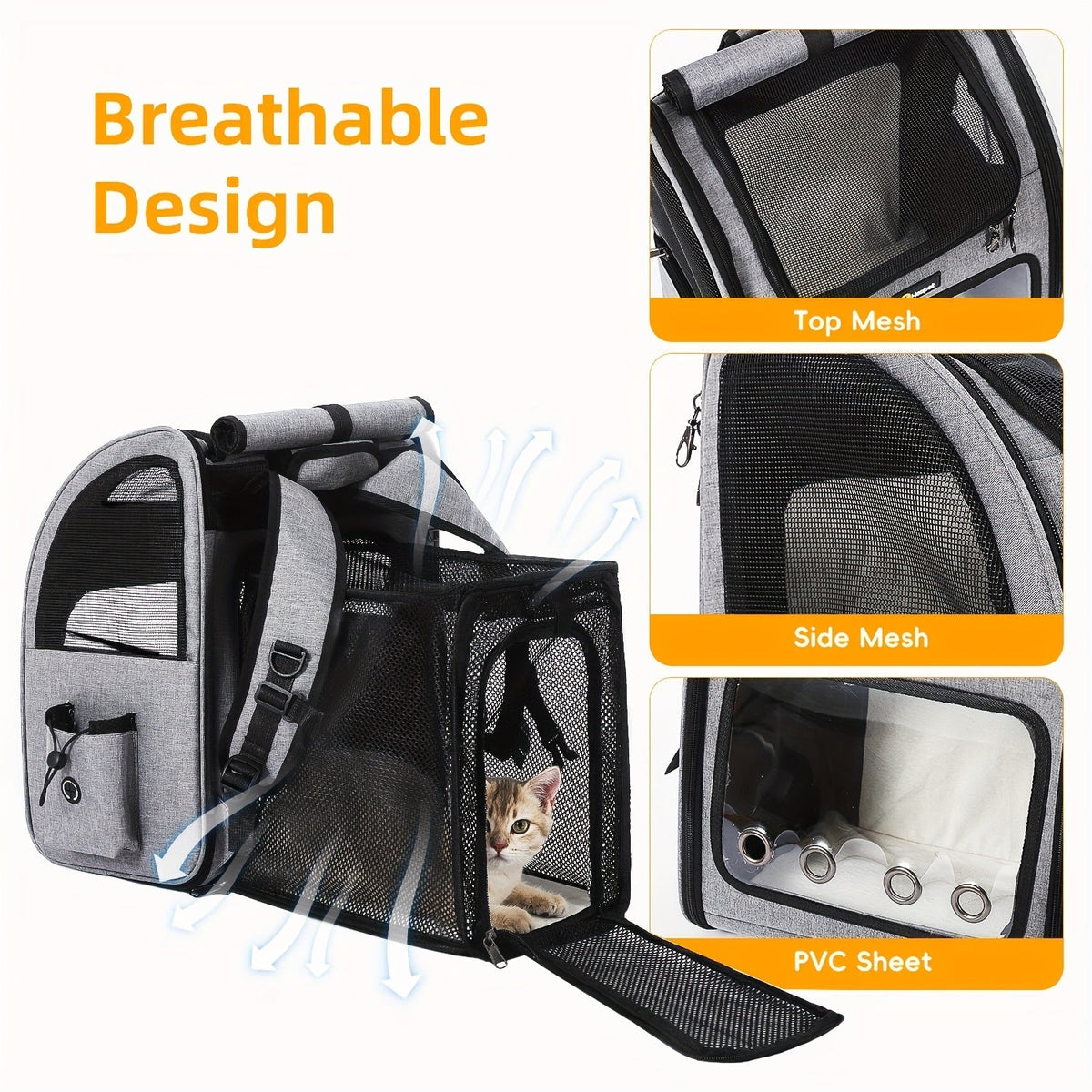 Expandable Pet Carrier Backpack with Mesh Panels, Foldable Frame and Dark Gray or Light Gray Options — image 5