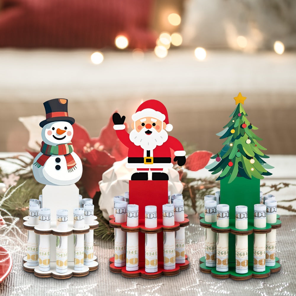 Three-Piece Santa, Snowman and Christmas Tree Rolled-Money Display Set with Ten Slots Each — image 7