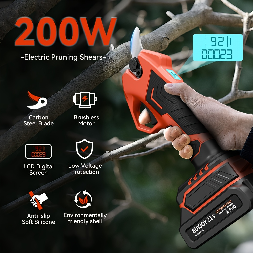 Electric Pruning Shears Cordless with LCD Display, Portable Battery-Powered Tree Pruner with Adjustable Cutting Diameter for 
