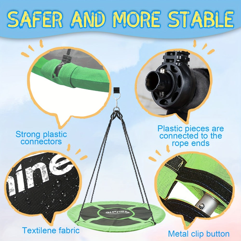 43 Inch Saucer Swing for Kids Outdoor, 360° Spinning Nest Swing with Swivel, Adjustable Ropes & Hanging Straps for Tree or Sw