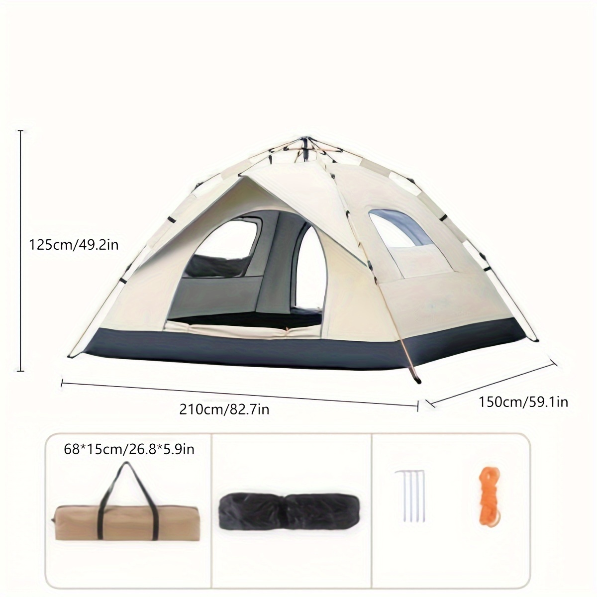 Camping Tent 4-Person Polyamide Pop-Up with Two Doors, Optional Windows and Small or Large Sizes — image 16