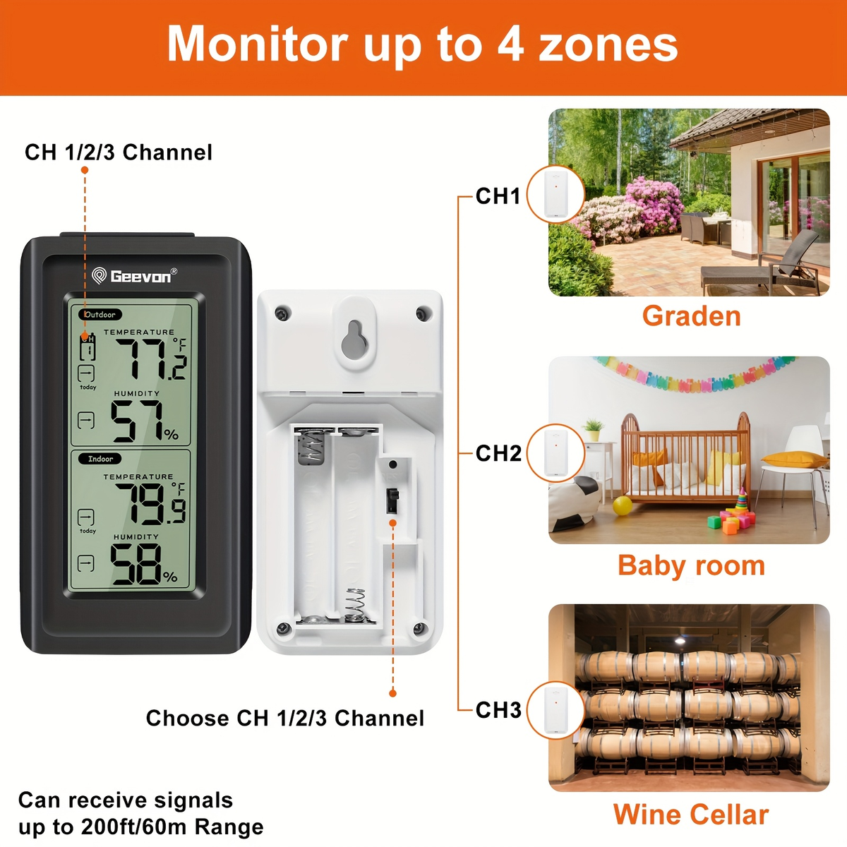 Wireless Thermometer | Digital LCD Indoor Outdoor 3 Sensor Baby Room — image 13