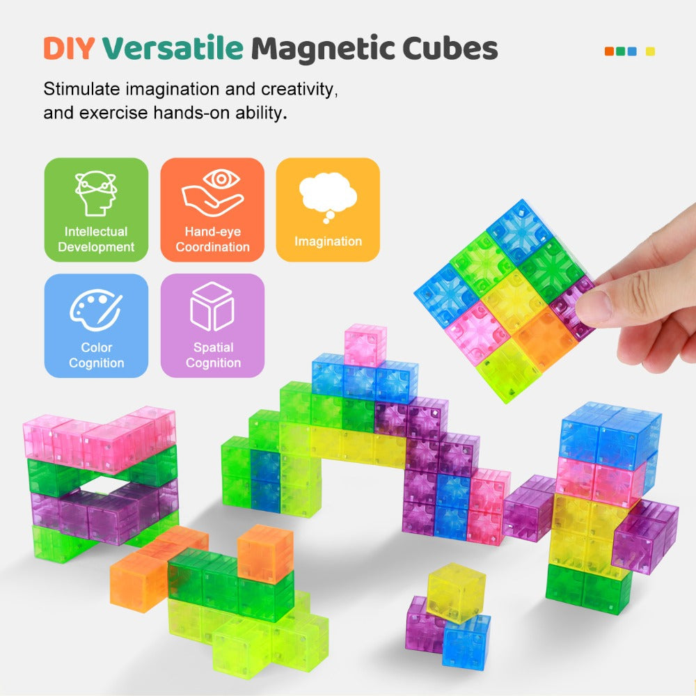 Magnetic Building Blocks with 100pcs Colorful Transparent Cube Construction Set — image 3