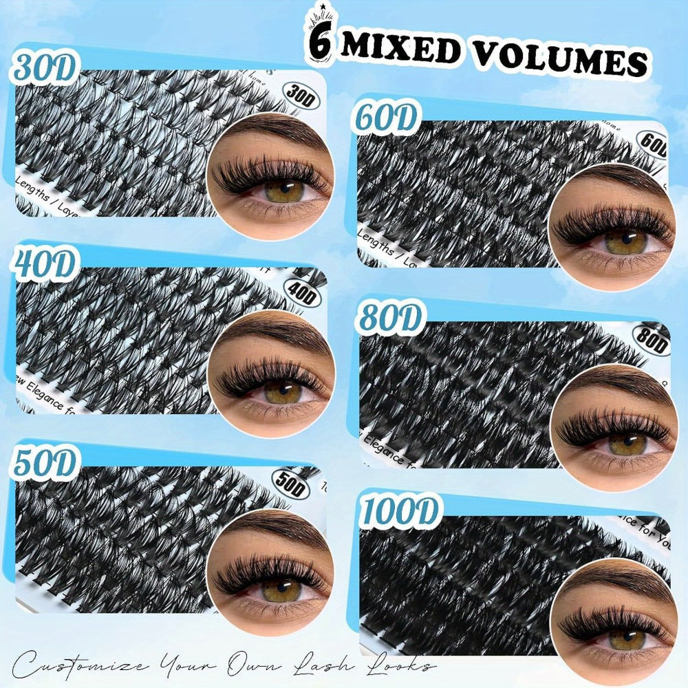 Complete 720-Piece Handmade Cluster Lash Kit with Glue & Tweezers, 30D to 100D, 6 Styles & Lengths — image 13
