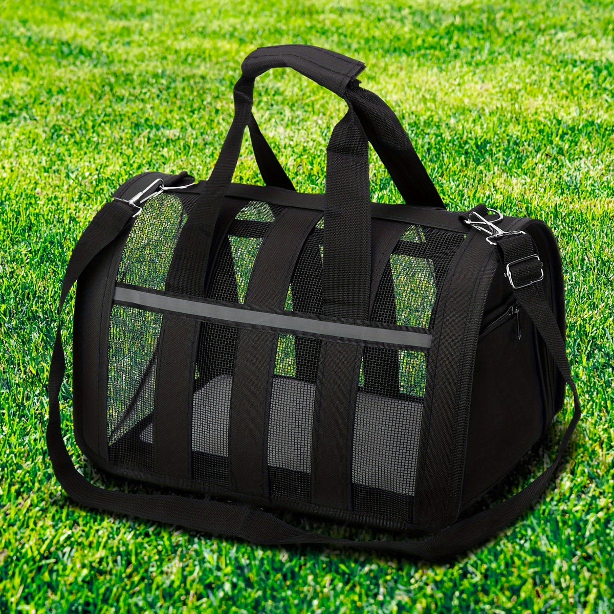 Arched Mesh-Panel Pet Carrier with Top Handles, Seven Colors and Complete S, M and L Size Grid — image 1