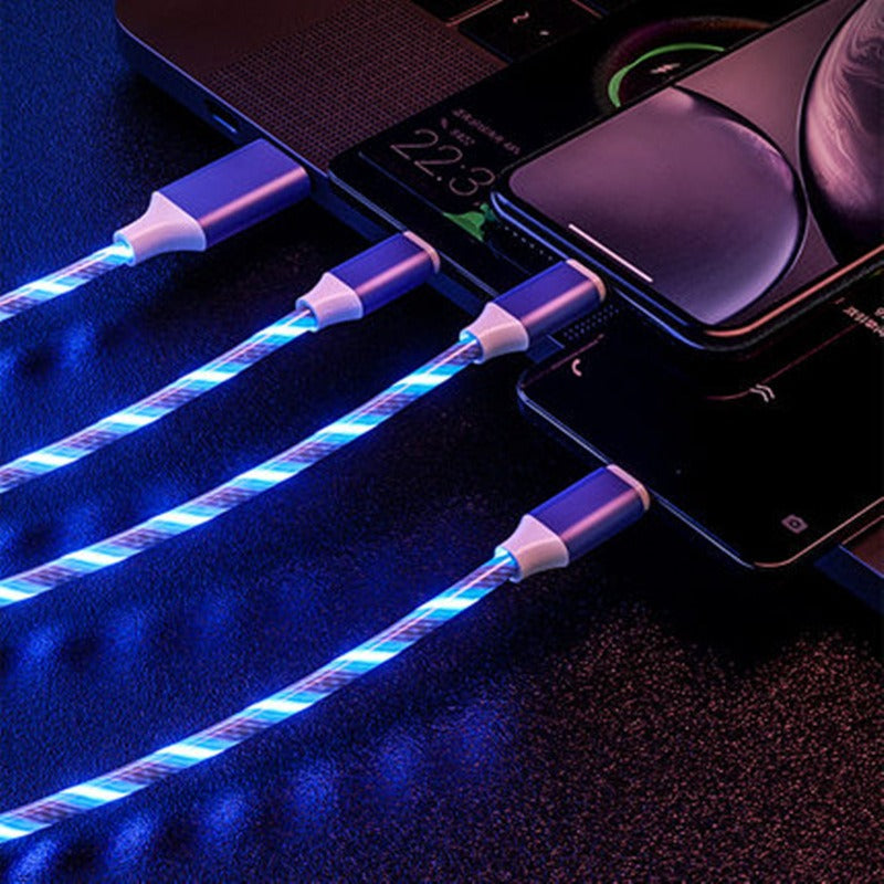 Can emit light multi head three in one charging cable streamer one to three data cable supports simultaneous charging - V.I.P Digital Presence