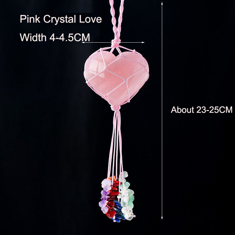 Pink Crystal Love Pendant Pink Crystal Original Stone Heart shaped Peach Heart Colorful Crushed Stone Tassel Pendant