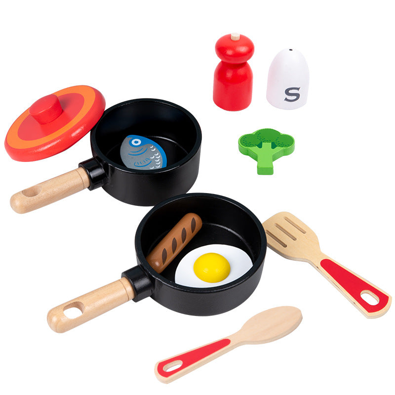 Children's wooden simulation home cooking pot set kitchen cooking with joy cooking utensils wooden toys - V.I.P Digital Presence