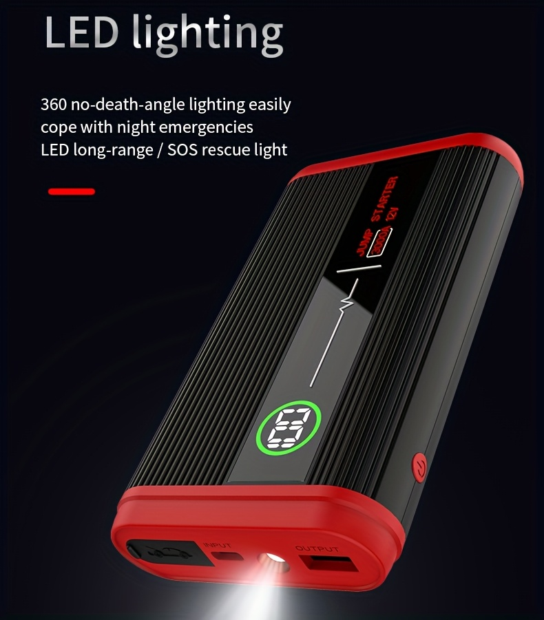 Lithium Jump Starter 3000A 8000mAh 12V Battery Pack USB-C Recharge Round LED Display for 6.0L Diesel for Garden, Patio and Ya