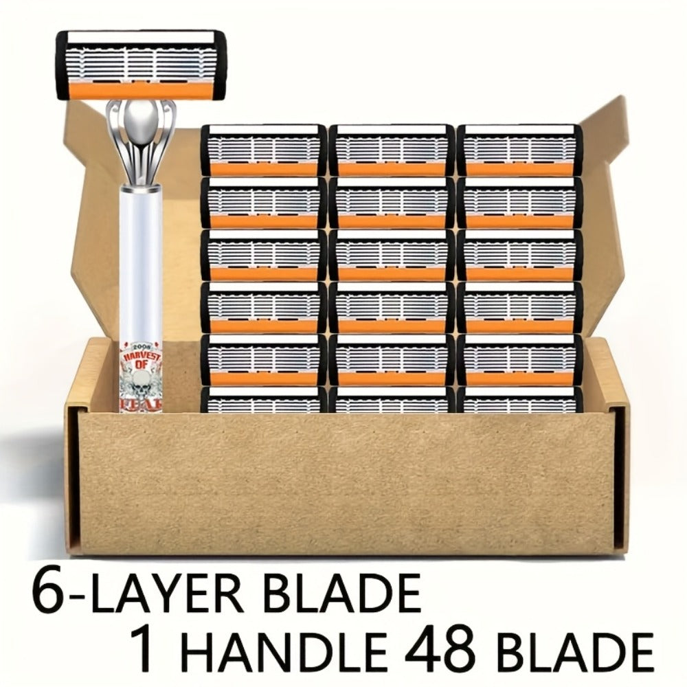 Men's Safety Razor Set 72 Blades 2 Non-Slip Handles Progressive Classic Style Painless Shaving Kit – Close Shave Replacement 