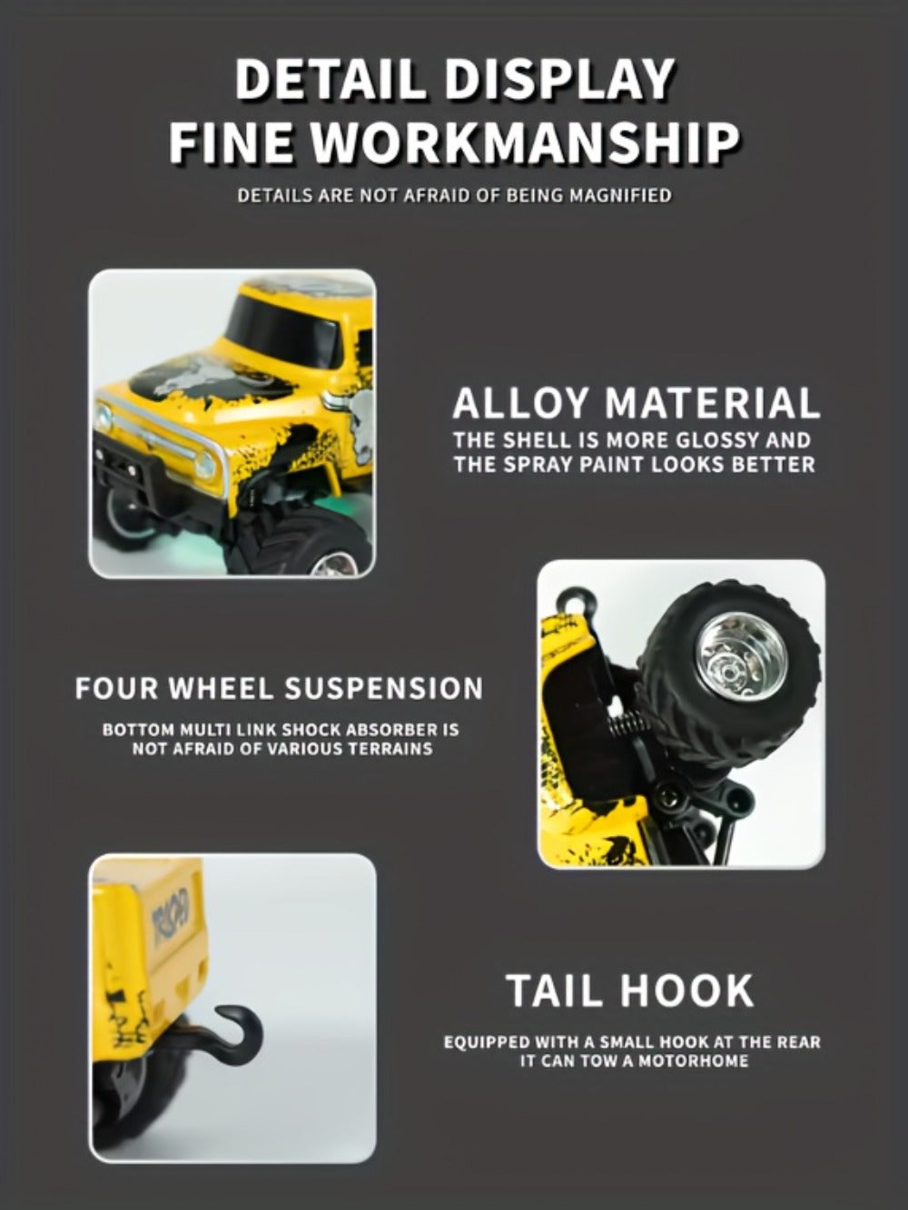 Mini Alloy RC Monster Truck 1:64 Scale 2.4GHz Off-Road Crawler with LED Lights, Street Graffiti Spray-Paint Design — image 15