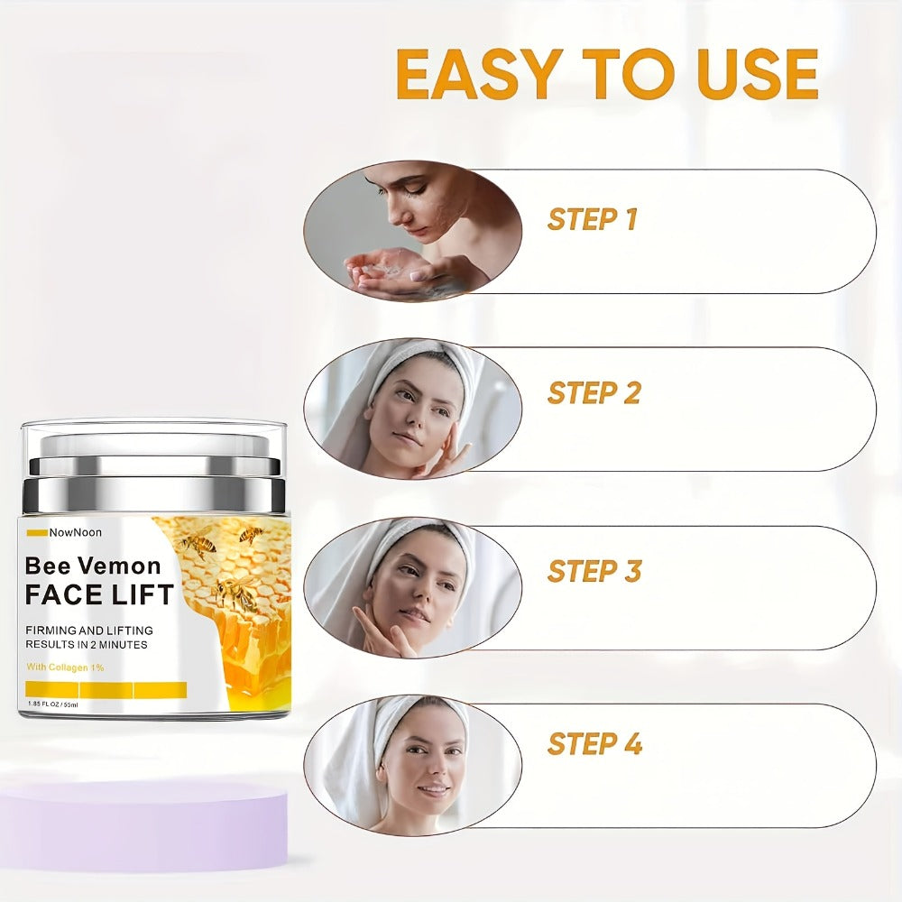 Face Cream Bee Venom 55ml Formula with 1% Collagen for Morning and Evening Face Care in a White and Yellow Jar — image 5