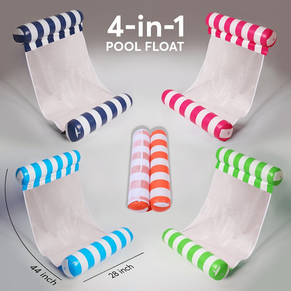 Striped Inflatable Pool Float Hammock Set with Mesh Center and Three-, Eight- or Five-Color Pack Options — image 2