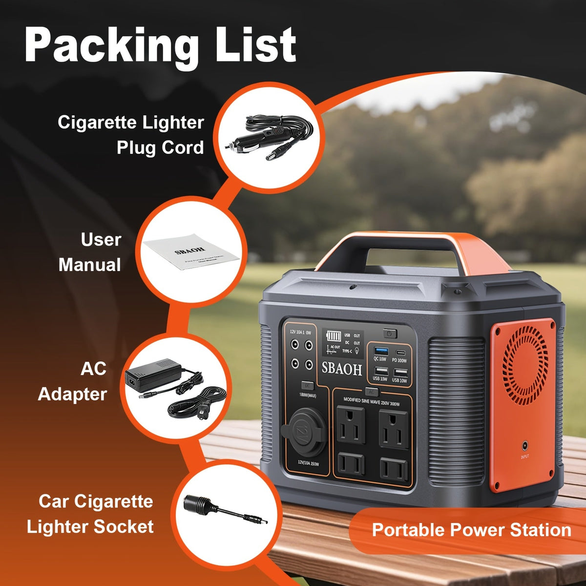 Portable Power Station 300W 296Wh – 13 Outputs, AC/USB-C PD100W/QC3.0/DC, LED Flashlight, for Camping, Road Trips — image 3